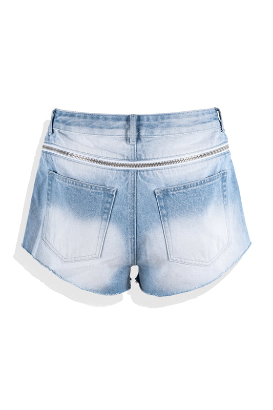 Light Blue Zipper Denim Shorts