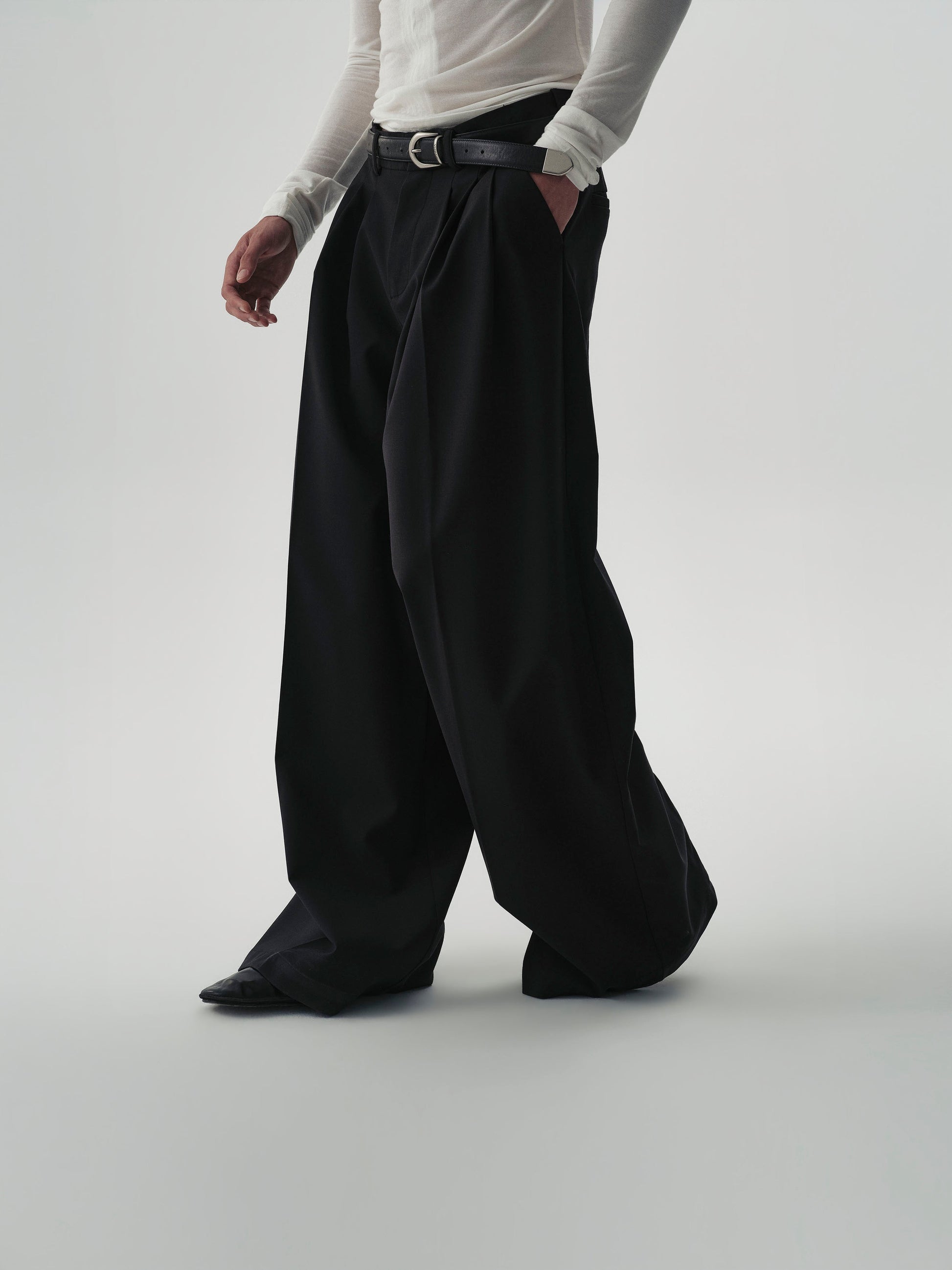 Triple-Pleat Wide Trousers