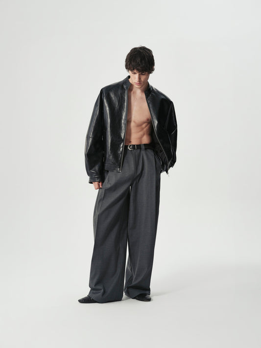 Pleated Barrel Trousers in Dark Gray