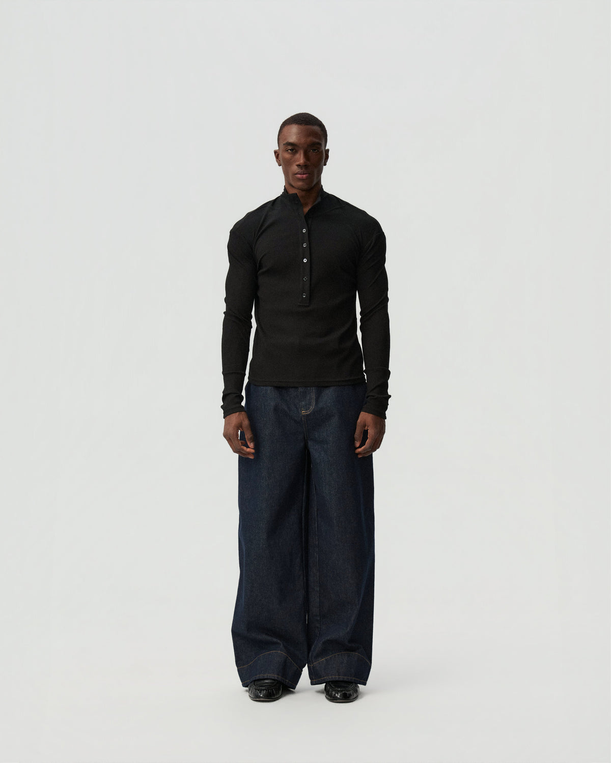 Raw Straight-Leg Jeans — styling view