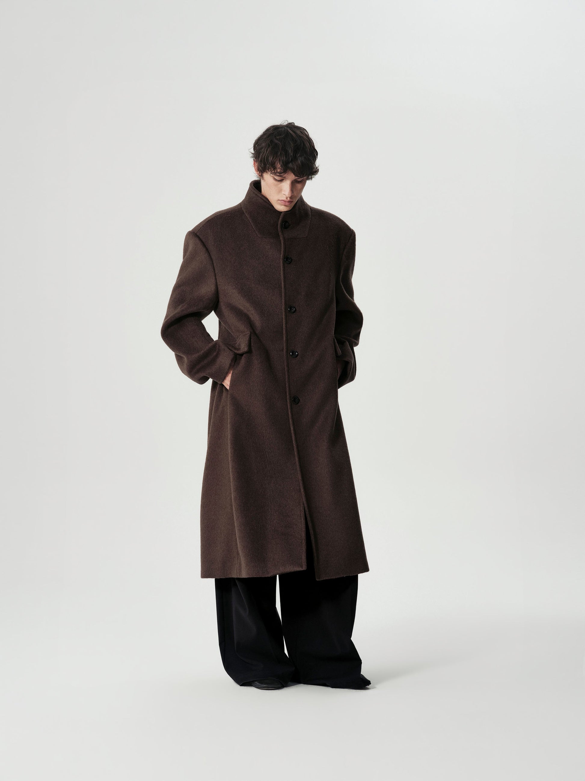 Funnel Neck Wool Coat