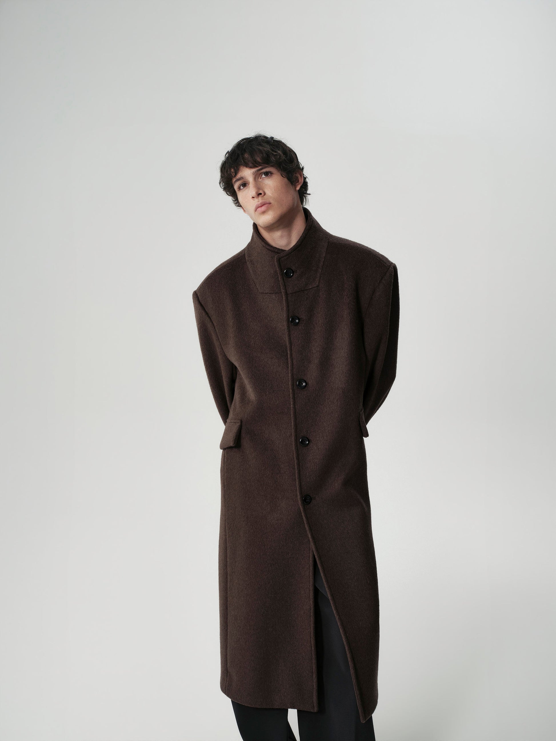 Funnel Neck Wool Coat