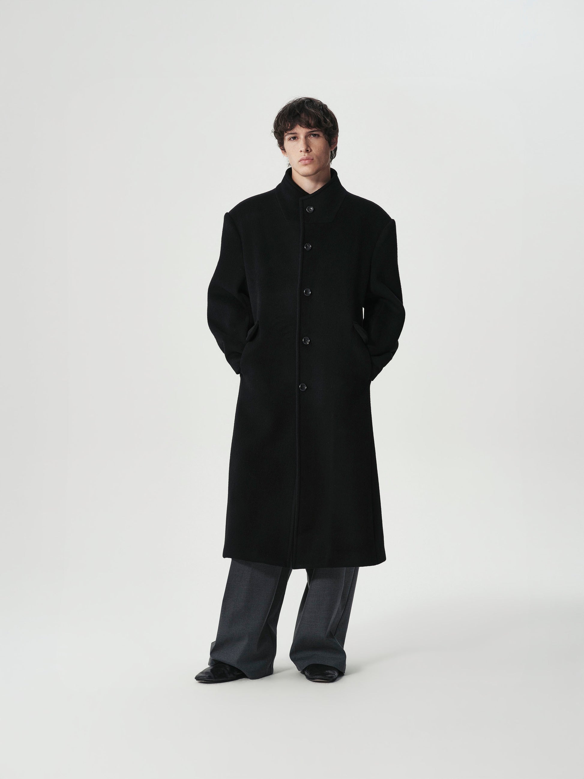 Funnel Neck Wool Coat