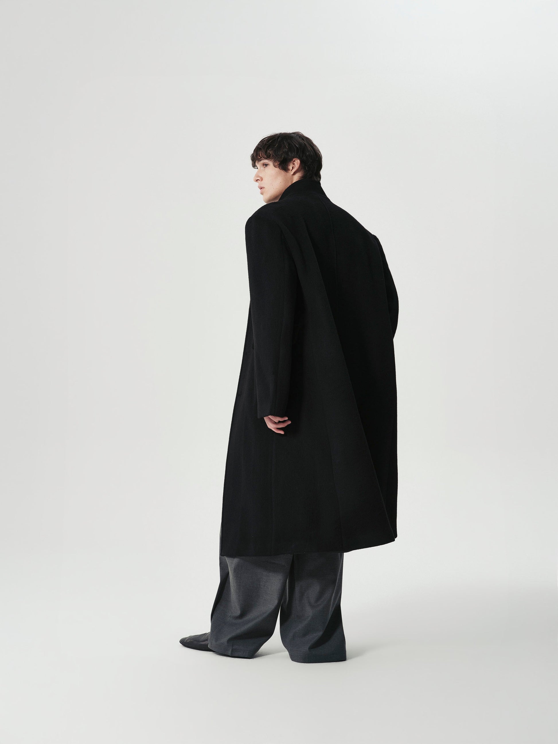 Funnel Neck Wool Coat in Black