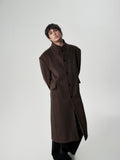 Funnel Neck Wool Coat in Dark Brown