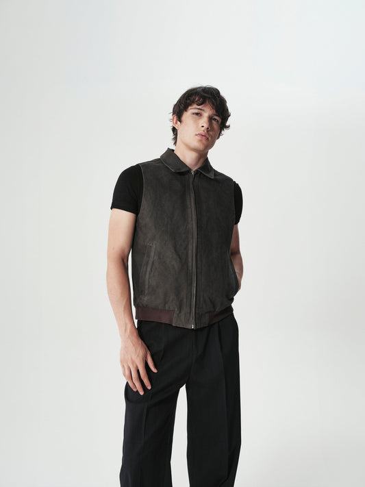 Washed Canvas Field Vest in Brown, main view