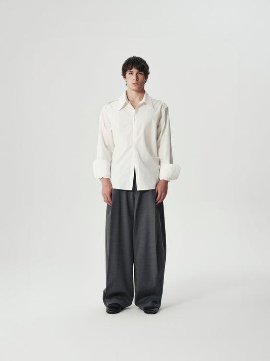 Pleated Shoulder Shirt in White, main view