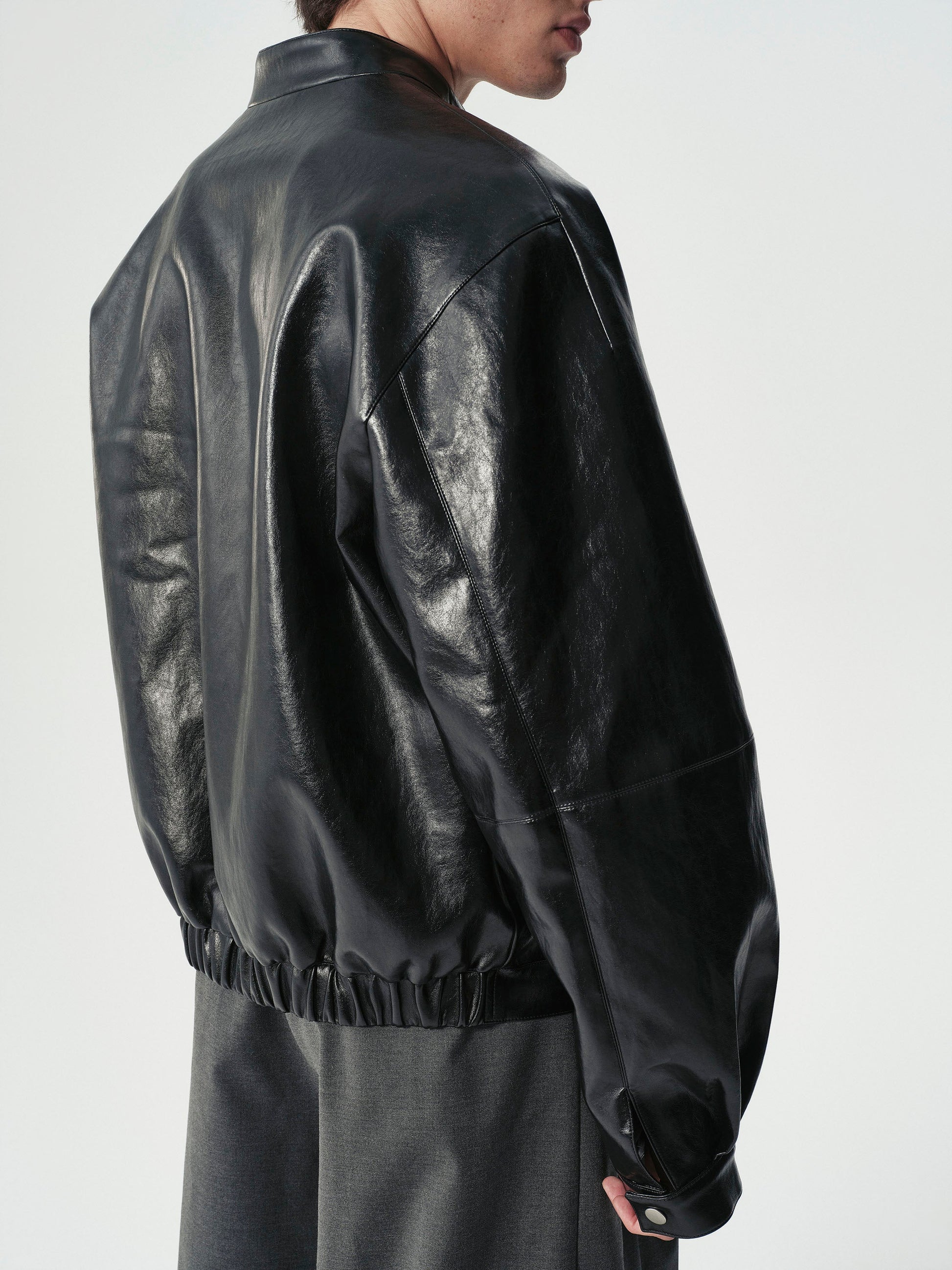 Vegan Leather Blouson in Black