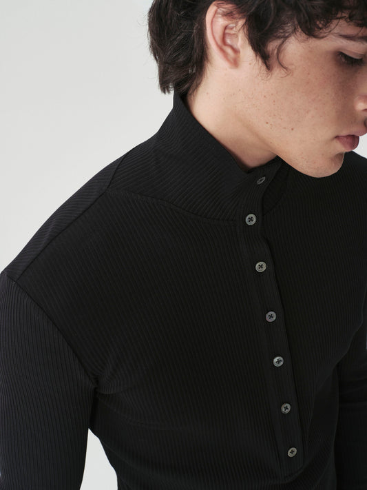 Column Henley Top in Black